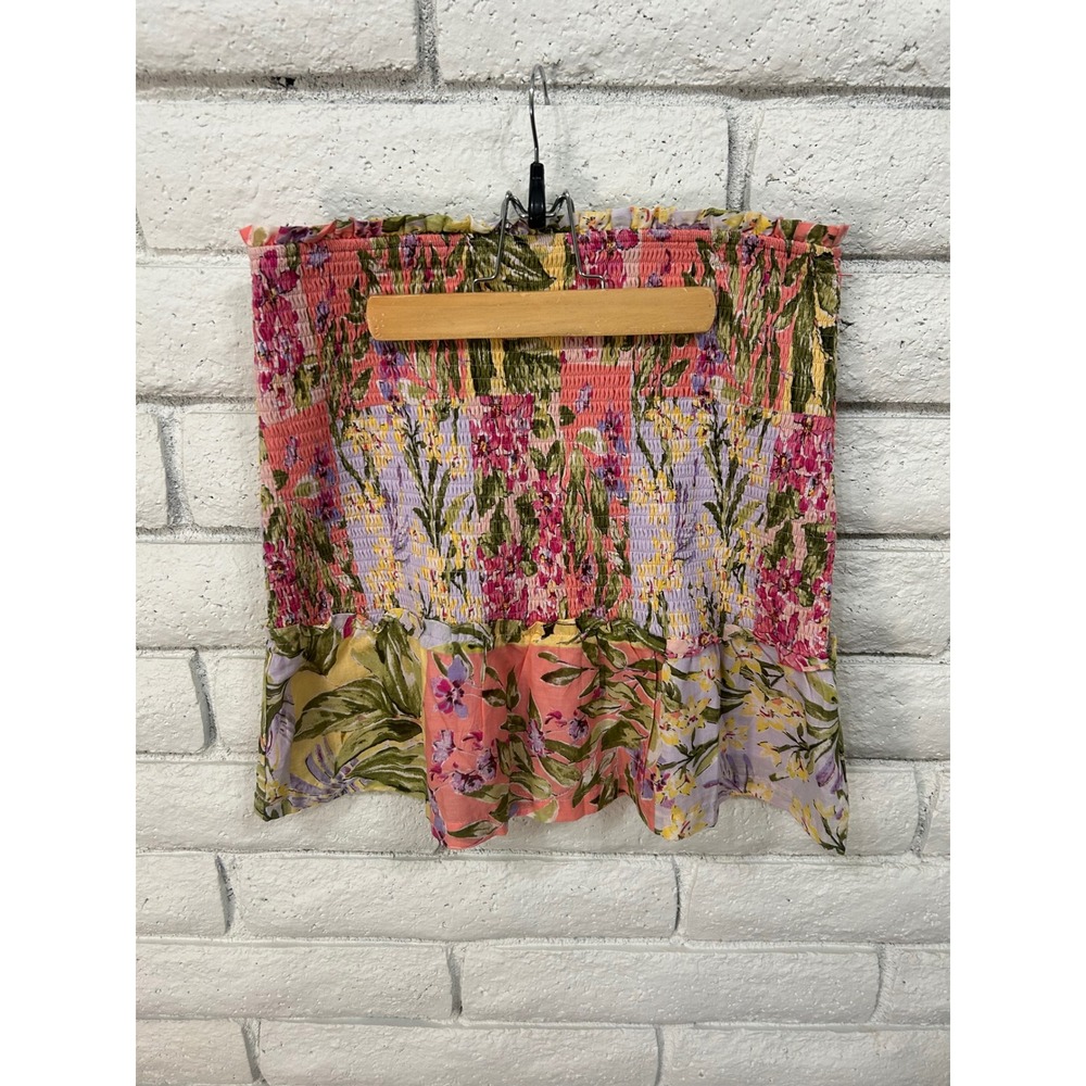 Fate Floral Smocked Mini Skirt Multicolor Patchwork Ruffle Hem Size Large
